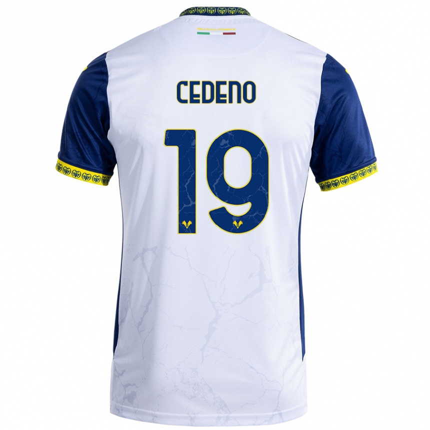 Kids Football Lineth Cedeno #19 White Blue Away Jersey 2024/25 T-Shirt Uk