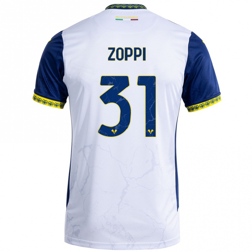 Kids Football Sofia Zoppi #31 White Blue Away Jersey 2024/25 T-Shirt Uk