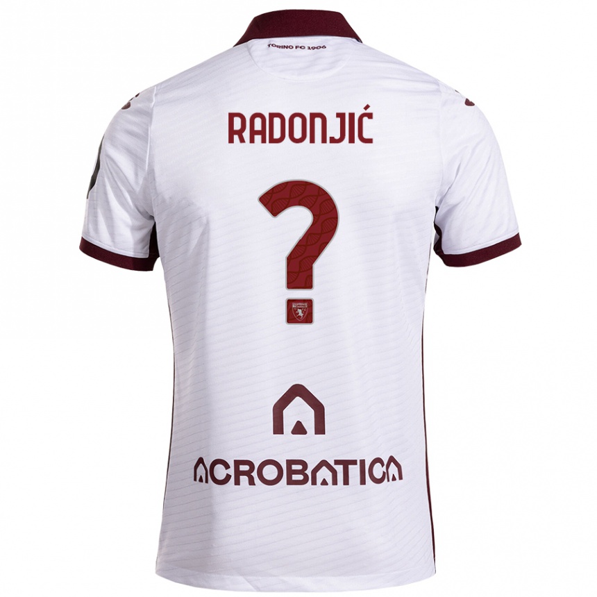 Kids Football Nemanja Radonjić #0 White Maroon Away Jersey 2024/25 T-Shirt Uk