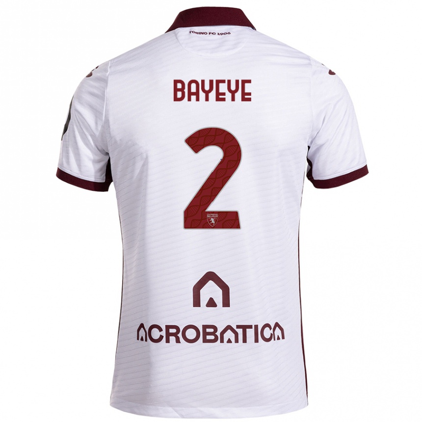 Kids Football Brian Bayeye #2 White Maroon Away Jersey 2024/25 T-Shirt Uk