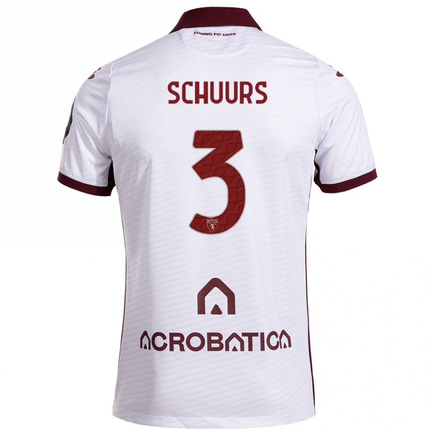 Kids Football Perr Schuurs #3 White Maroon Away Jersey 2024/25 T-Shirt Uk