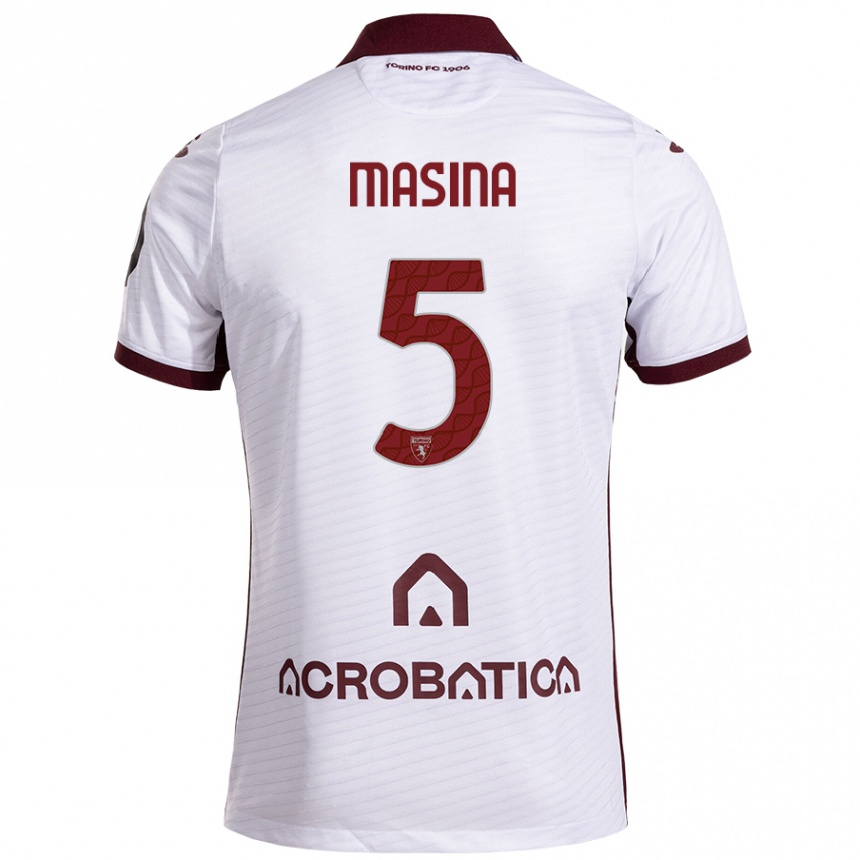 Kids Football Adam Masina #5 White Maroon Away Jersey 2024/25 T-Shirt Uk