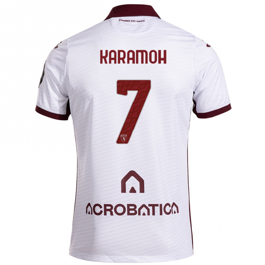 Kids Football Yann Karamoh #7 White Maroon Away Jersey 2024/25 T-Shirt Uk