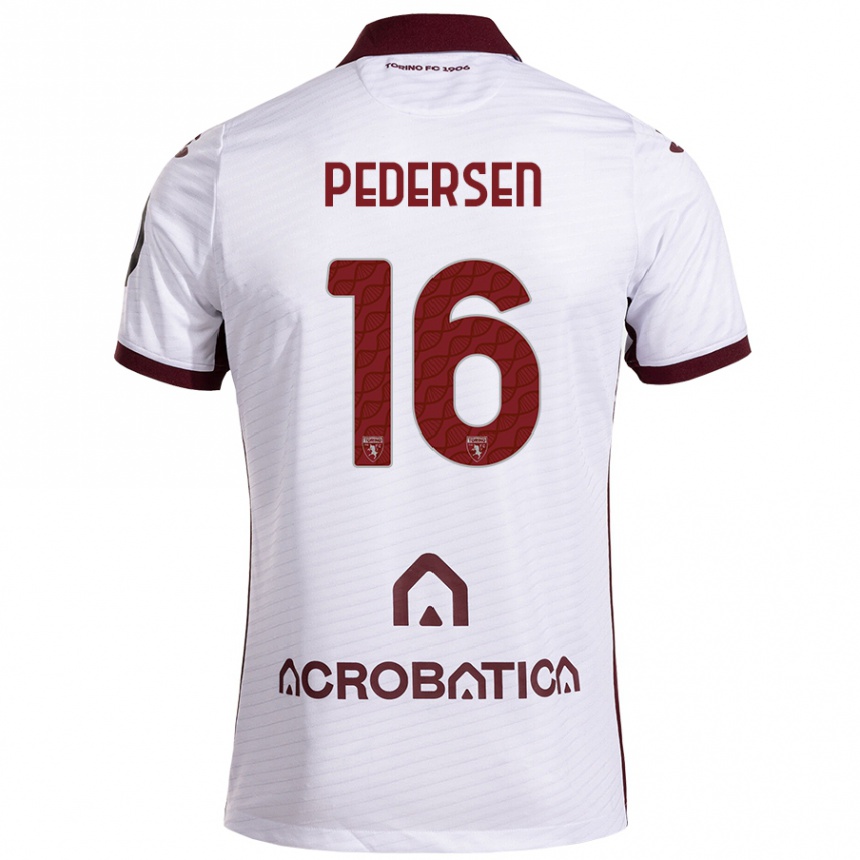 Kids Football Marcus Pedersen #16 White Maroon Away Jersey 2024/25 T-Shirt Uk