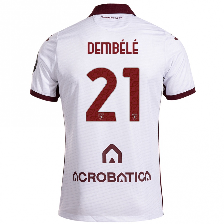 Kids Football Ali Dembélé #21 White Maroon Away Jersey 2024/25 T-Shirt Uk