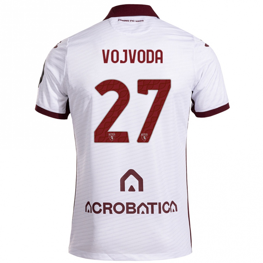 Kids Football Mërgim Vojvoda #27 White Maroon Away Jersey 2024/25 T-Shirt Uk