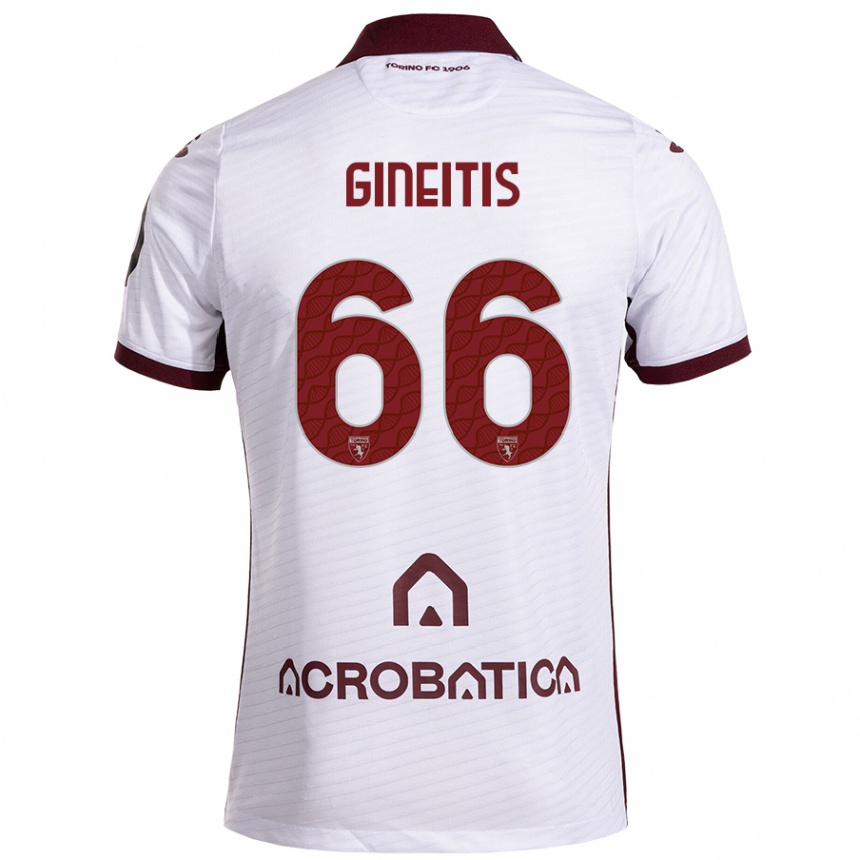 Kids Football Gvidas Gineitis #66 White Maroon Away Jersey 2024/25 T-Shirt Uk