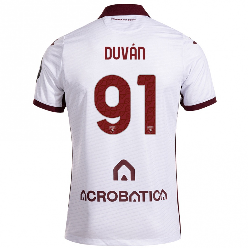 Kids Football Duván Zapata #91 White Maroon Away Jersey 2024/25 T-Shirt Uk