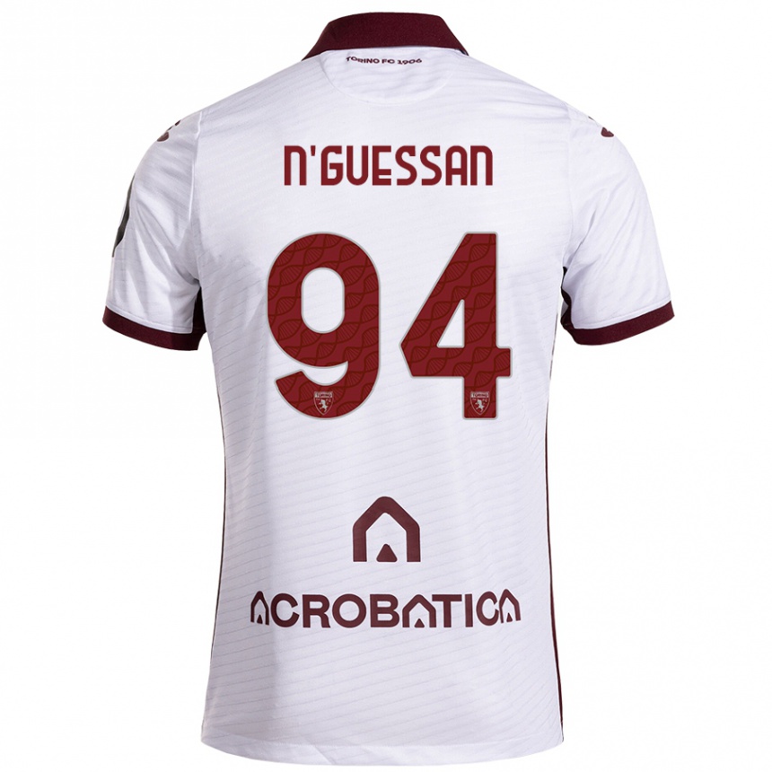 Kids Football Ange Caumenan N'guessan #94 White Maroon Away Jersey 2024/25 T-Shirt Uk