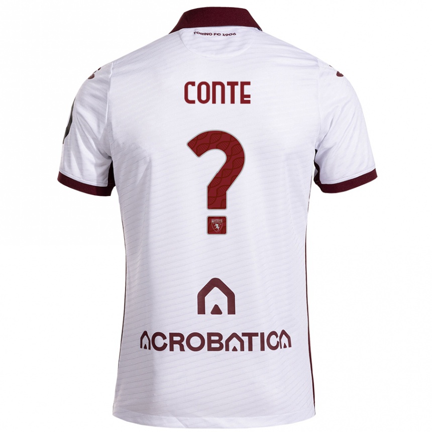 Kids Football Gioele Conte #0 White Maroon Away Jersey 2024/25 T-Shirt Uk