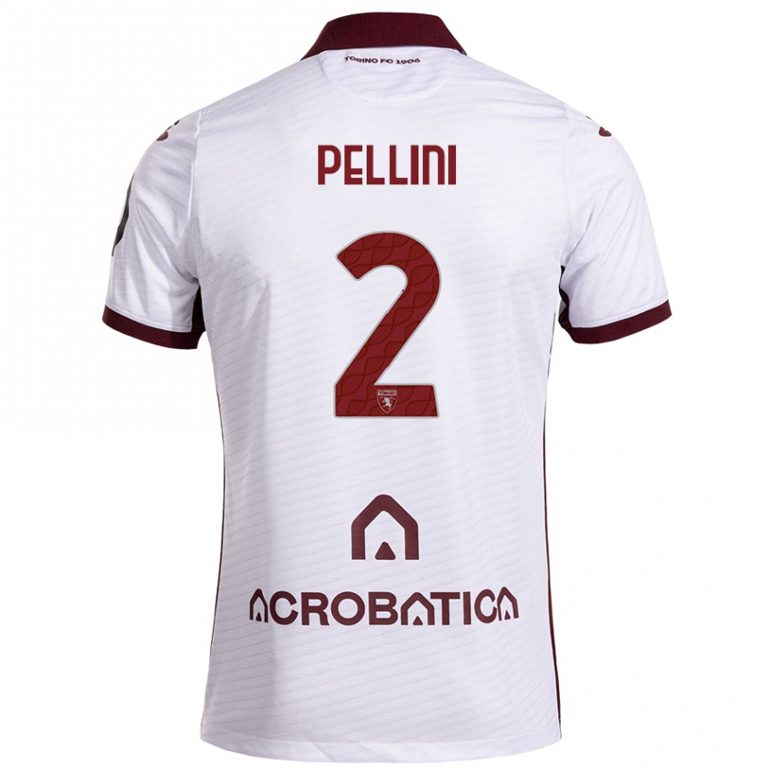 Kids Football Mattia Pellini #2 White Maroon Away Jersey 2024/25 T-Shirt Uk