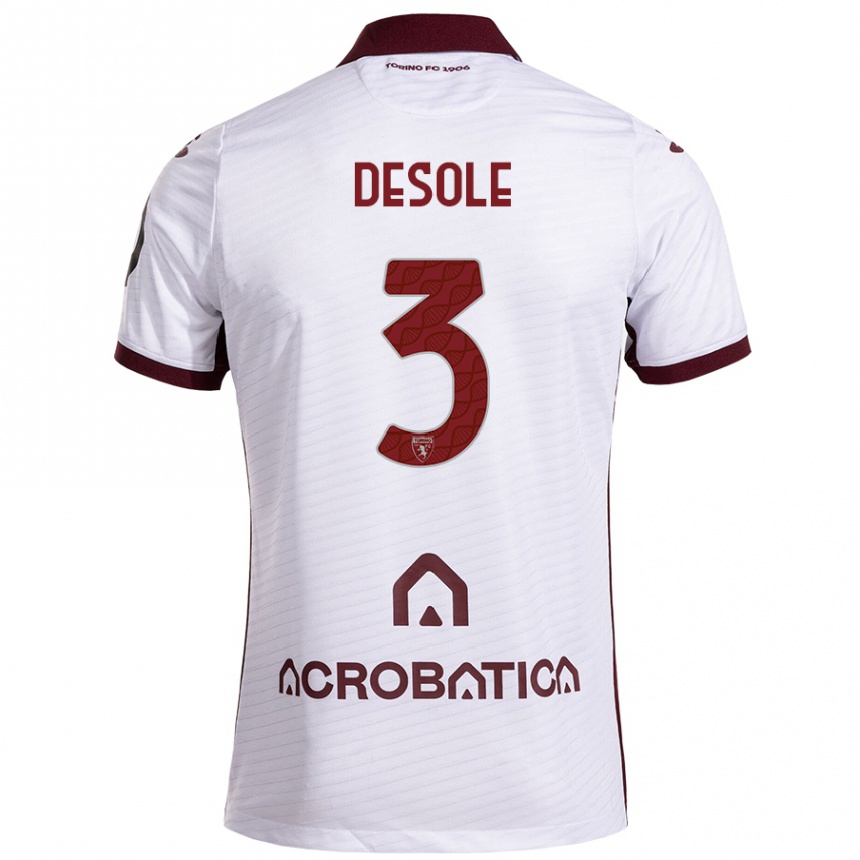 Kids Football Fabio Desole #3 White Maroon Away Jersey 2024/25 T-Shirt Uk