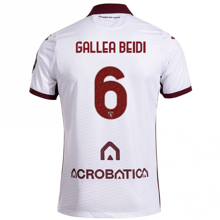 Kids Football Francesco Gallea Beidi #6 White Maroon Away Jersey 2024/25 T-Shirt Uk