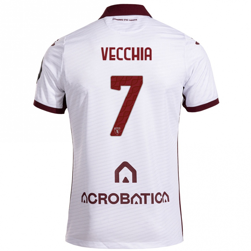 Kids Football Marco Dalla Vecchia #7 White Maroon Away Jersey 2024/25 T-Shirt Uk