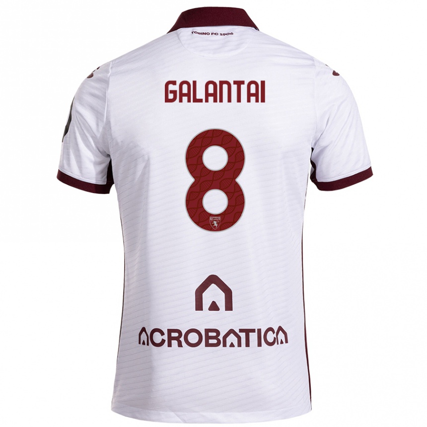 Kids Football Tamás Galántai #8 White Maroon Away Jersey 2024/25 T-Shirt Uk