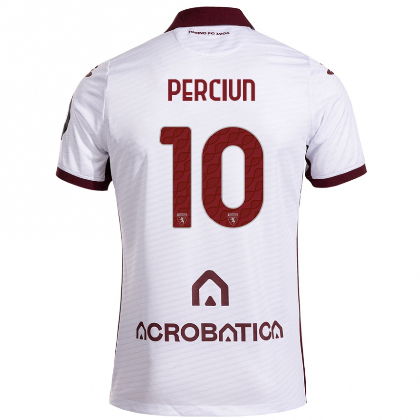 Kids Football Sergiu Perciun #10 White Maroon Away Jersey 2024/25 T-Shirt Uk