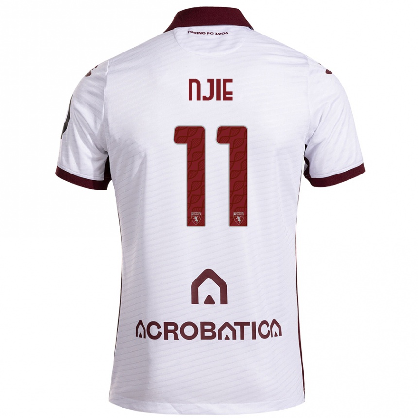 Kids Football Alieu Njie #11 White Maroon Away Jersey 2024/25 T-Shirt Uk