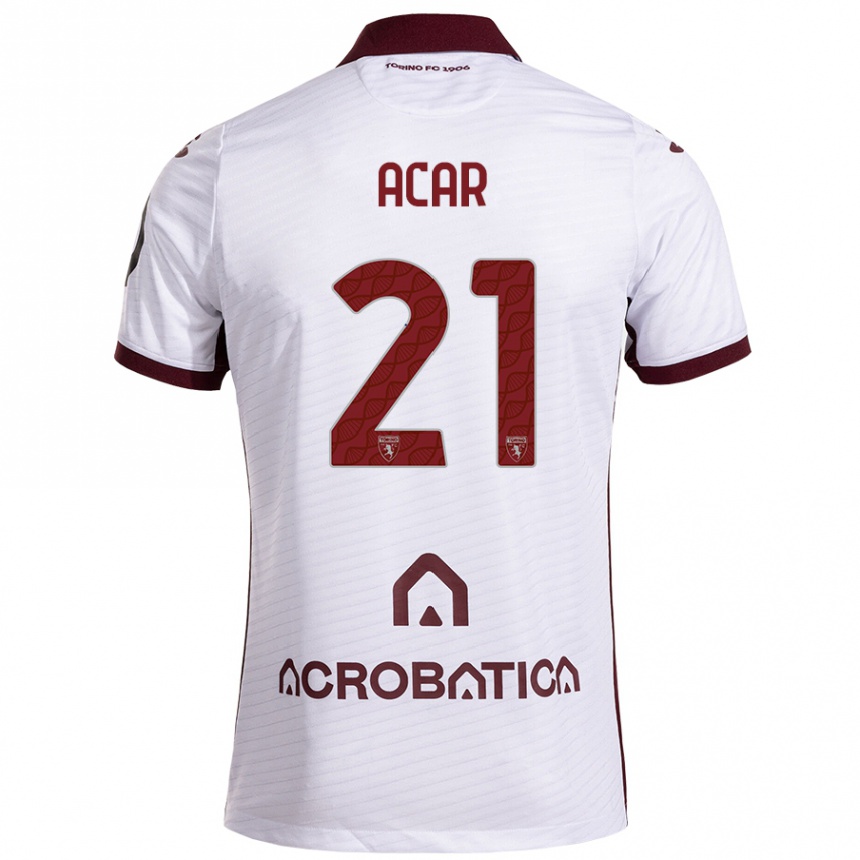 Kids Football Emirhan Acar #21 White Maroon Away Jersey 2024/25 T-Shirt Uk