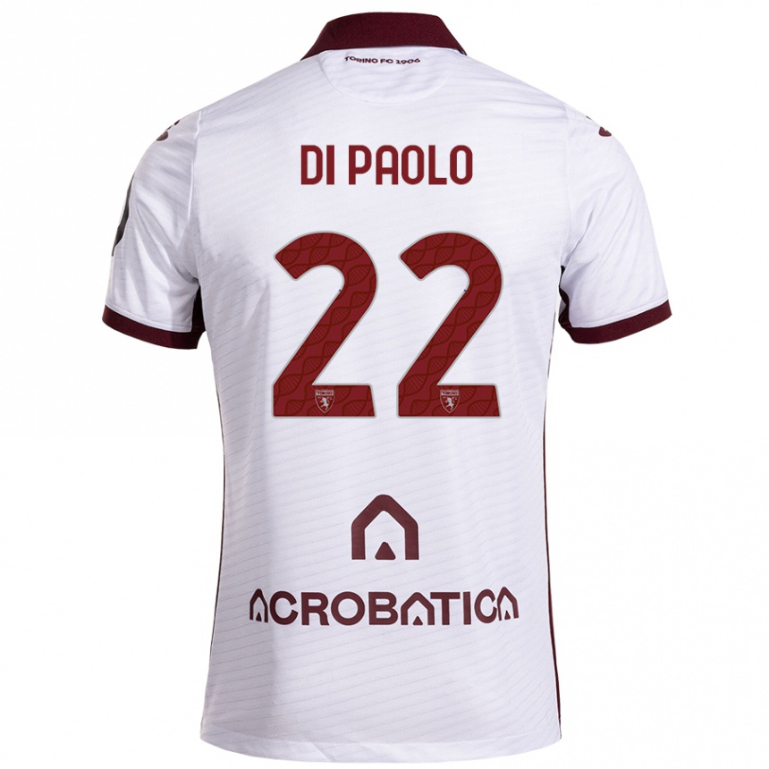 Kids Football Sebastiano Di Paolo #22 White Maroon Away Jersey 2024/25 T-Shirt Uk