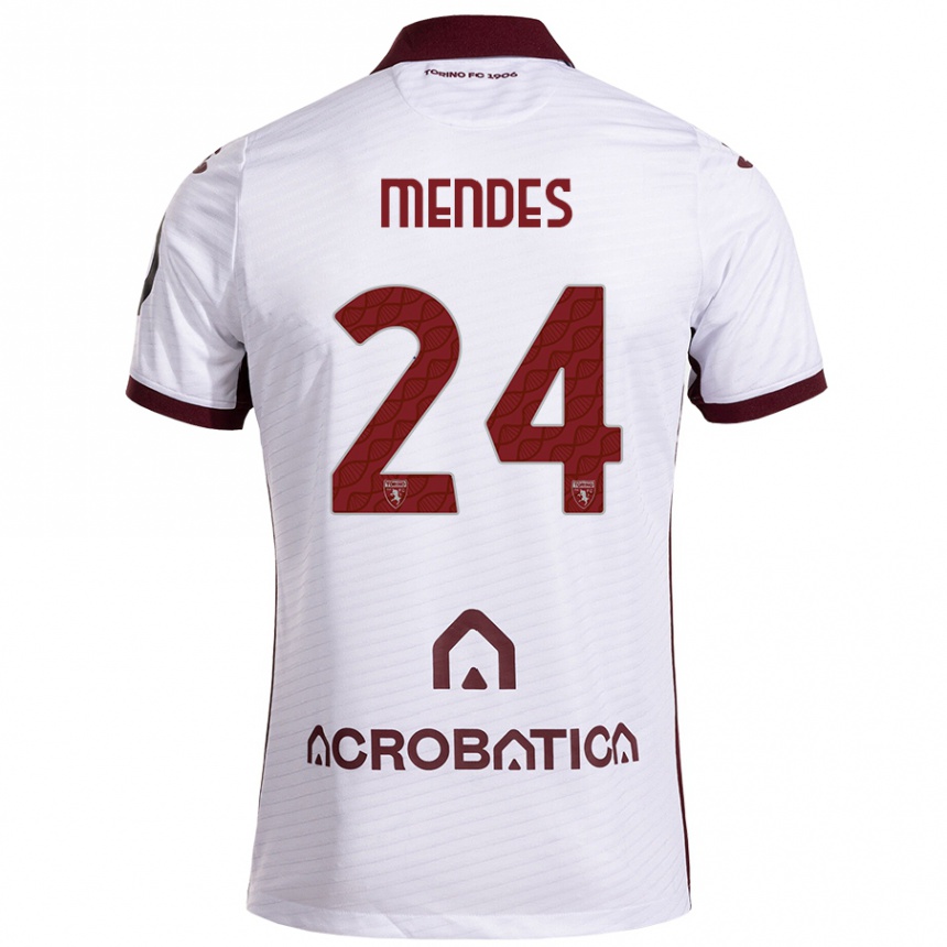 Kids Football Rodrigo Mendes #24 White Maroon Away Jersey 2024/25 T-Shirt Uk