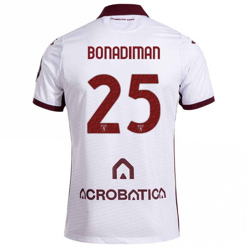 Kids Football Matteo Bonadiman #25 White Maroon Away Jersey 2024/25 T-Shirt Uk