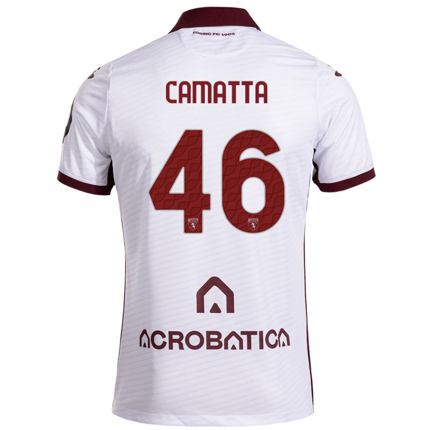 Kids Football Alessandro Camatta #46 White Maroon Away Jersey 2024/25 T-Shirt Uk