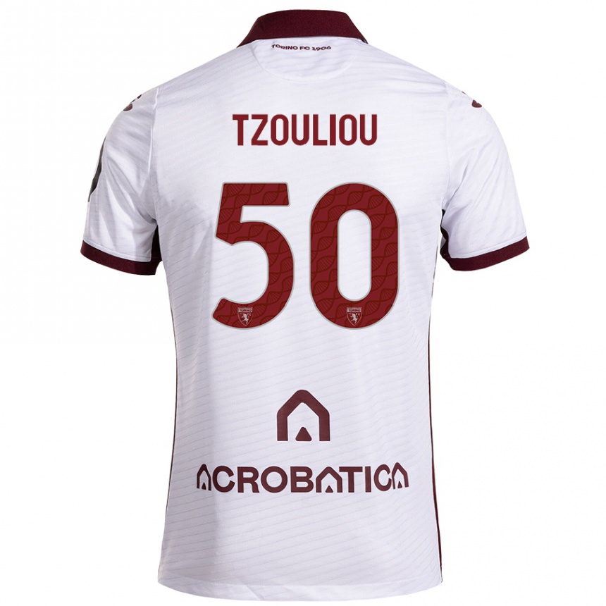 Kids Football Dimitrianos Tzouliou #50 White Maroon Away Jersey 2024/25 T-Shirt Uk