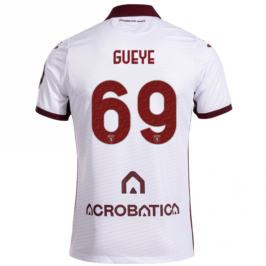 Kids Football Ousmane Gueye #69 White Maroon Away Jersey 2024/25 T-Shirt Uk