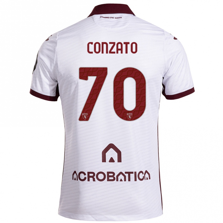 Kids Football Filippo Conzato #70 White Maroon Away Jersey 2024/25 T-Shirt Uk