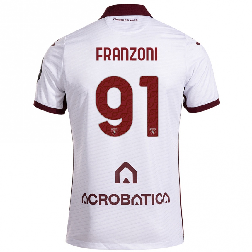 Kids Football Nicolò Franzoni #91 White Maroon Away Jersey 2024/25 T-Shirt Uk