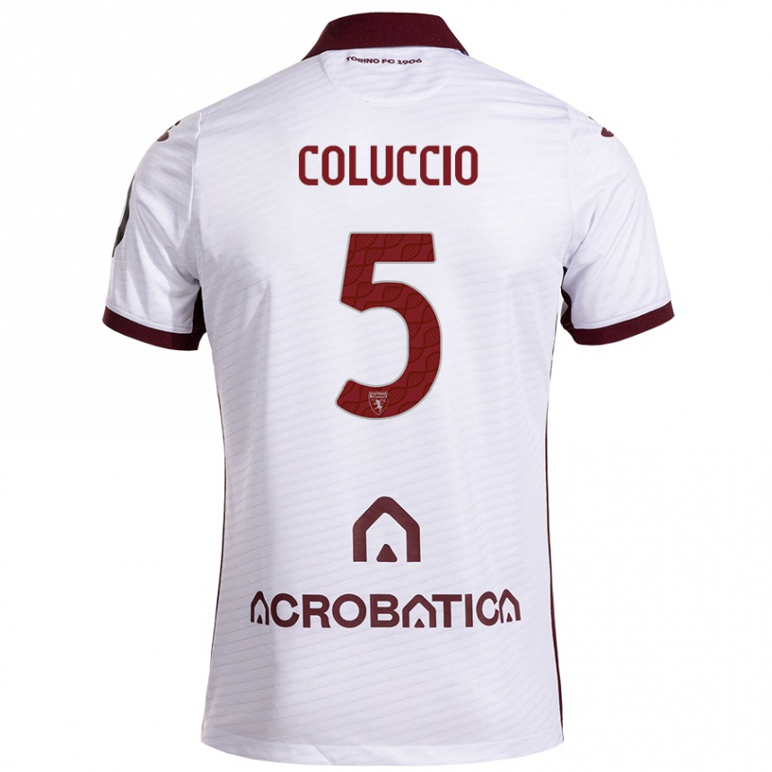 Kids Football Francesca Coluccio #5 White Maroon Away Jersey 2024/25 T-Shirt Uk