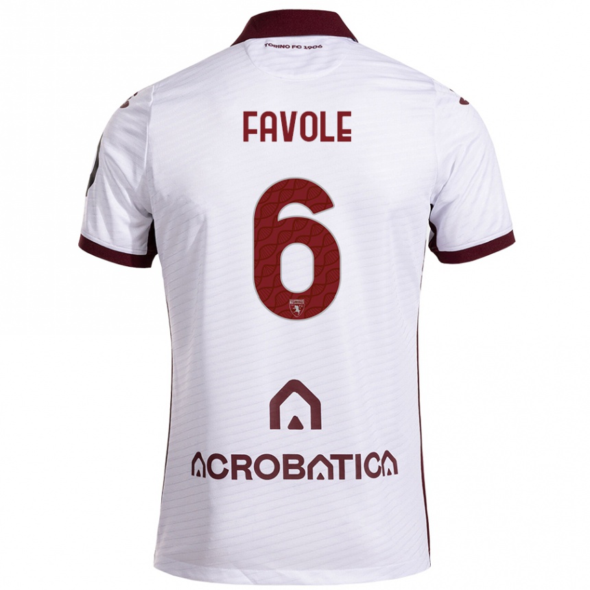 Kids Football Stefania Favole #6 White Maroon Away Jersey 2024/25 T-Shirt Uk