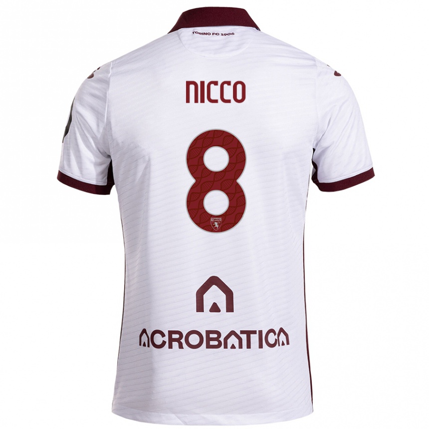 Kids Football Giada Nicco #8 White Maroon Away Jersey 2024/25 T-Shirt Uk