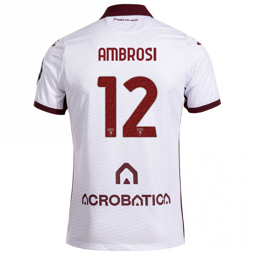 Kids Football Martina Ambrosi #12 White Maroon Away Jersey 2024/25 T-Shirt Uk