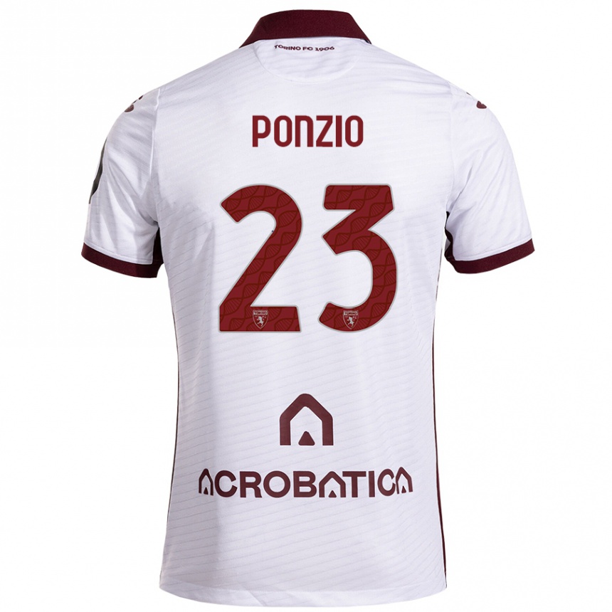 Kids Football Erika Ponzio #23 White Maroon Away Jersey 2024/25 T-Shirt Uk