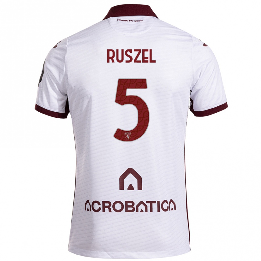 Kids Football Marcel Ruszel #5 White Maroon Away Jersey 2024/25 T-Shirt Uk