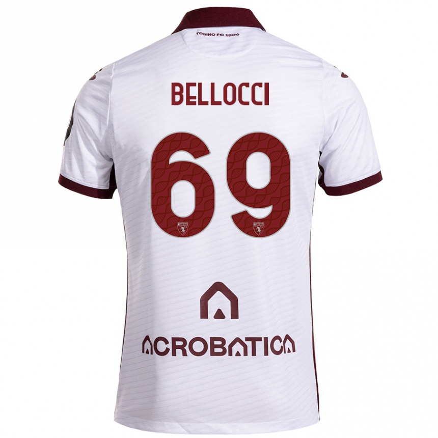 Kids Football Andrea Bellocci #69 White Maroon Away Jersey 2024/25 T-Shirt Uk