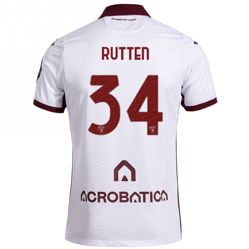 Kids Football Jill Rutten #34 White Maroon Away Jersey 2024/25 T-Shirt Uk