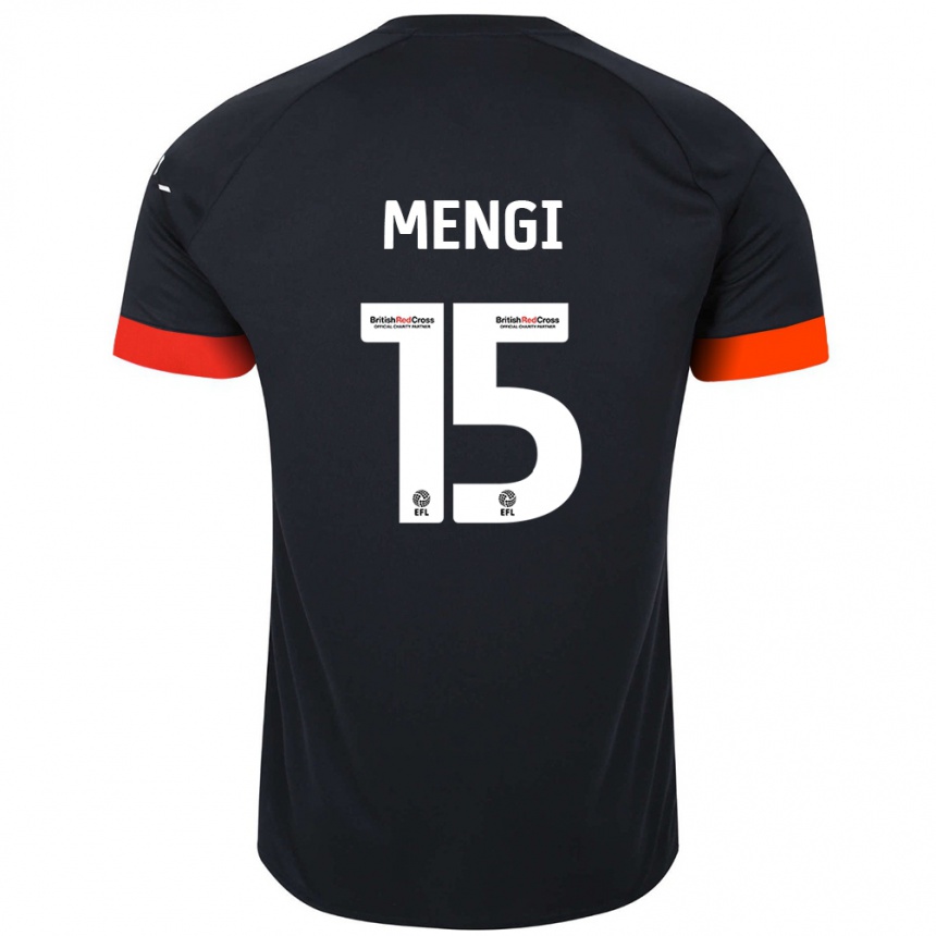 Kids Football Teden Mengi #15 Black Orange Away Jersey 2024/25 T-Shirt Uk