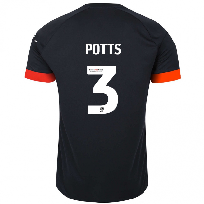 Kids Football Dan Potts #3 Black Orange Away Jersey 2024/25 T-Shirt Uk