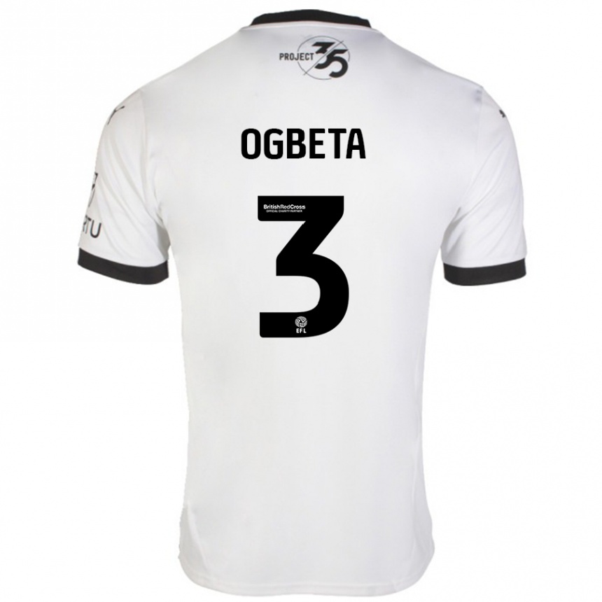 Kids Football Nathanael Ogbeta #3 White Black Away Jersey 2024/25 T-Shirt Uk