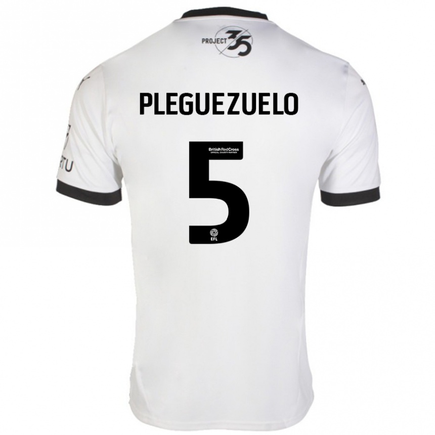 Kids Football Julio Pleguezuelo #5 White Black Away Jersey 2024/25 T-Shirt Uk