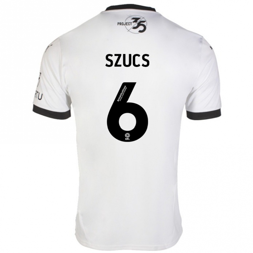 Kids Football Kornél Szűcs #6 White Black Away Jersey 2024/25 T-Shirt Uk