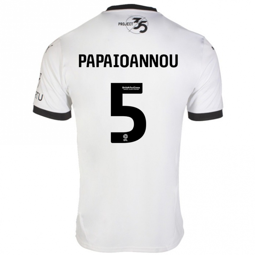 Kids Football Panagiota Papaioannou #5 White Black Away Jersey 2024/25 T-Shirt Uk