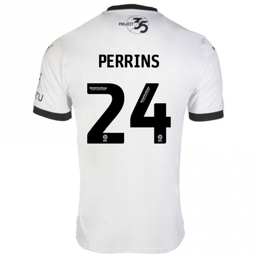 Kids Football Grace Perrins #24 White Black Away Jersey 2024/25 T-Shirt Uk