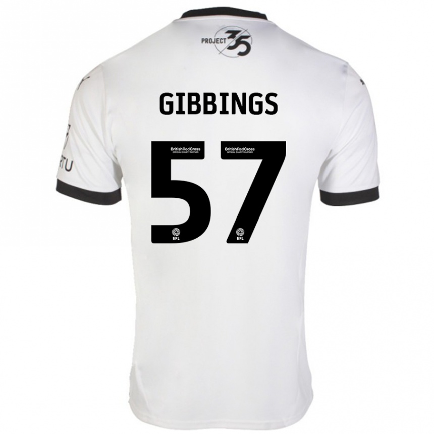 Kids Football Cole Gibbings #57 White Black Away Jersey 2024/25 T-Shirt Uk