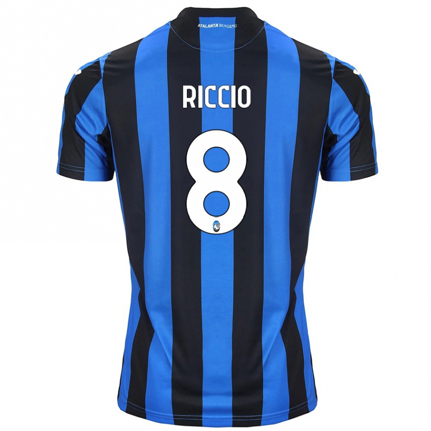 Men Football Lorenzo Riccio #8 Blue Black Home Jersey 2024/25 T-Shirt Uk