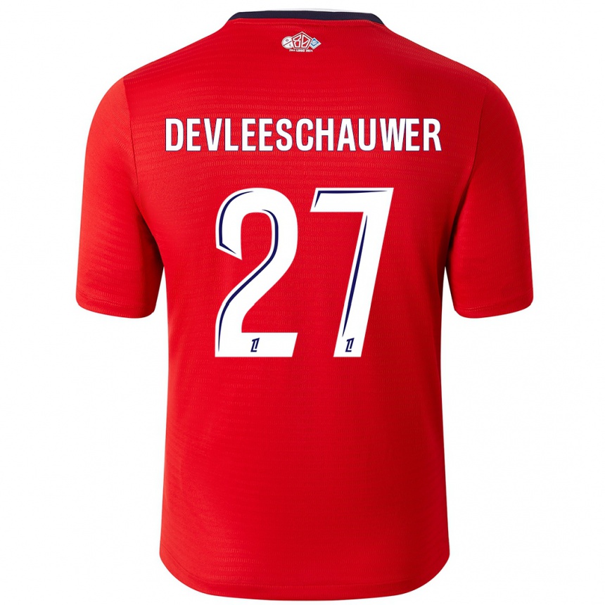 Men Football Gwenaëlle Devleeschauwer #27 Red White Home Jersey 2024/25 T-Shirt Uk