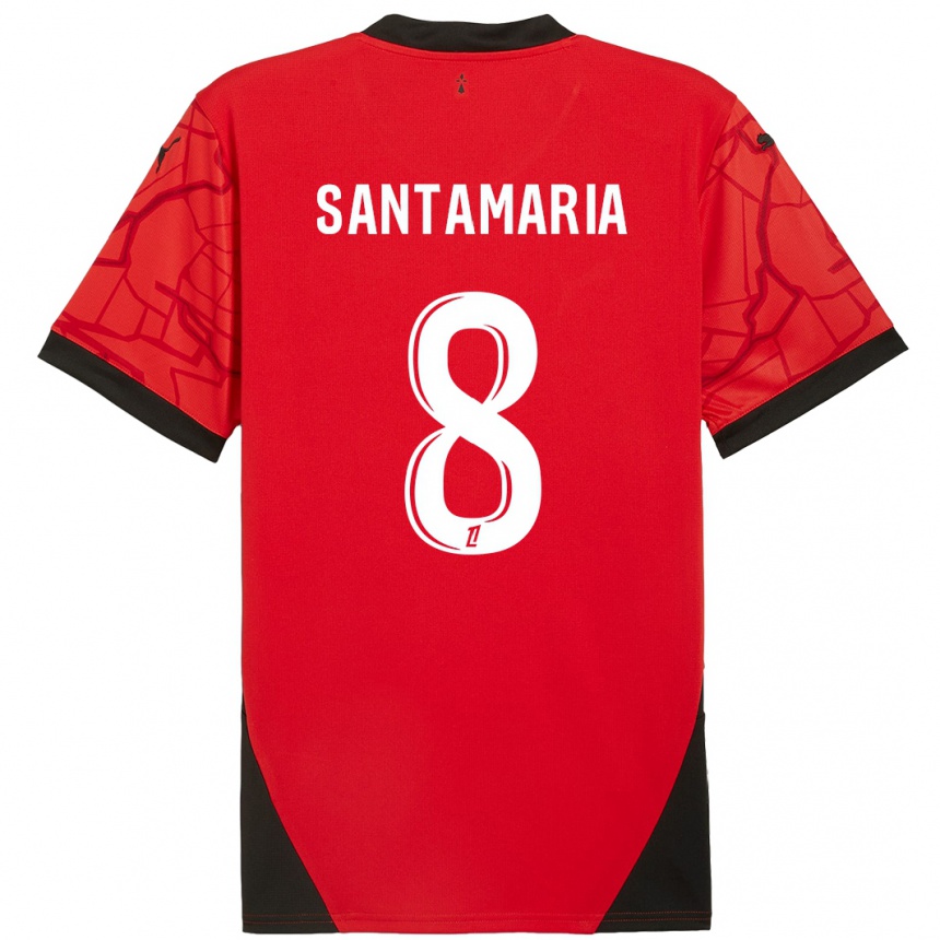 Men Football Baptiste Santamaria #8 Red Black Home Jersey 2024/25 T-Shirt Uk