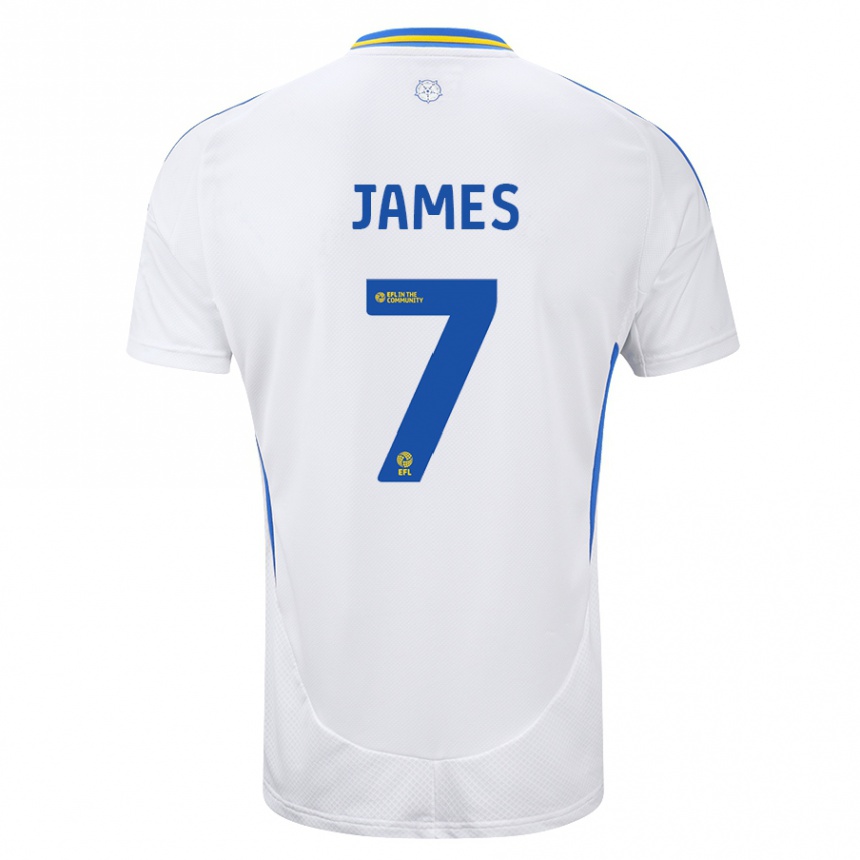 Men Football Daniel James #7 White Blue Home Jersey 2024/25 T-Shirt Uk